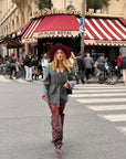 Stivale alto al ginocchio con zeppa in pelle bordeaux - Ophelia draped