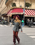 Stivale alto al ginocchio con zeppa in pelle bordeaux - Ophelia draped