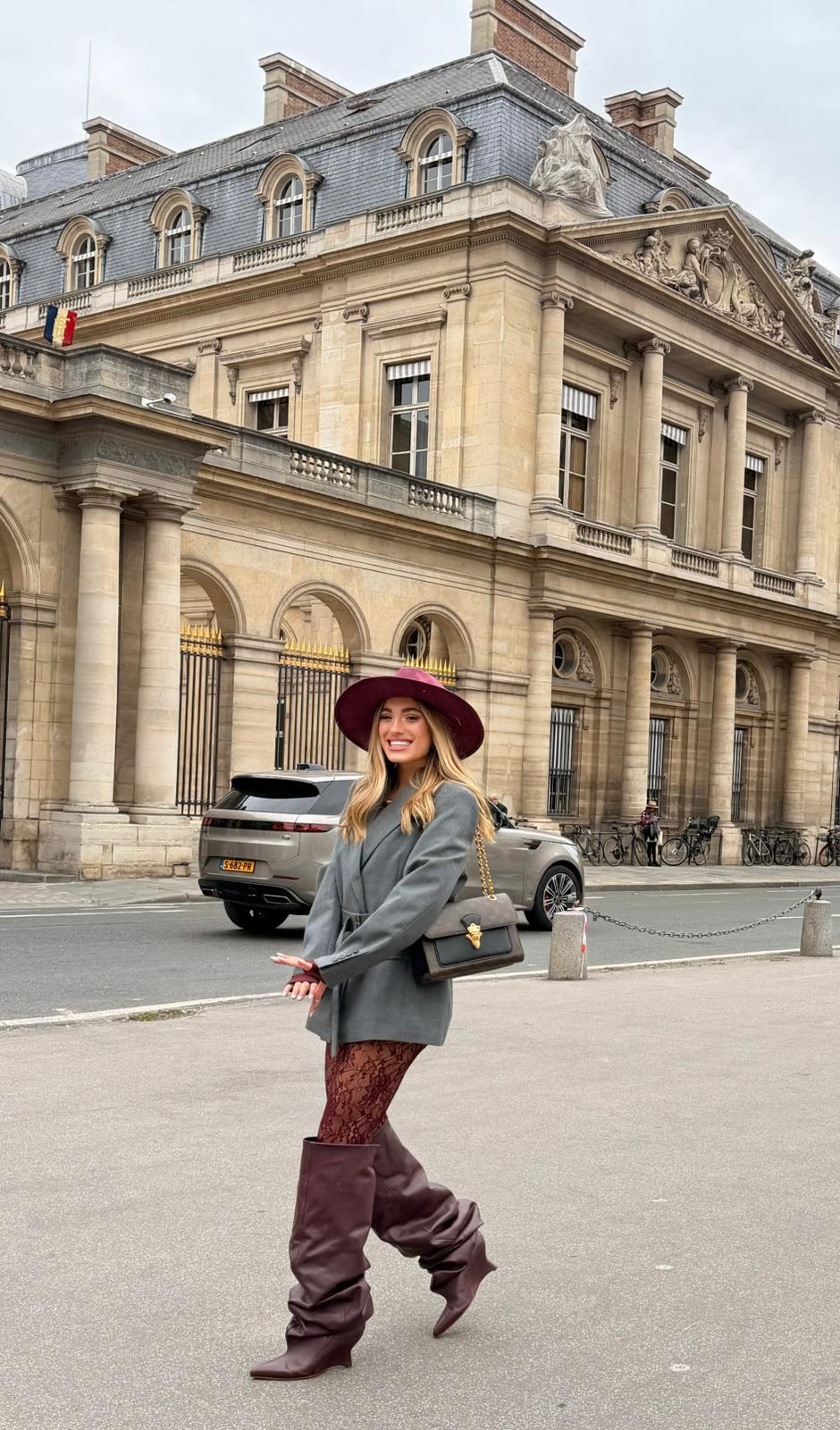 Stivale alto al ginocchio con zeppa in pelle bordeaux - Ophelia draped