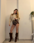 Stivale con tacco alto in camoscio marrone - MRS SMALL Copacabana