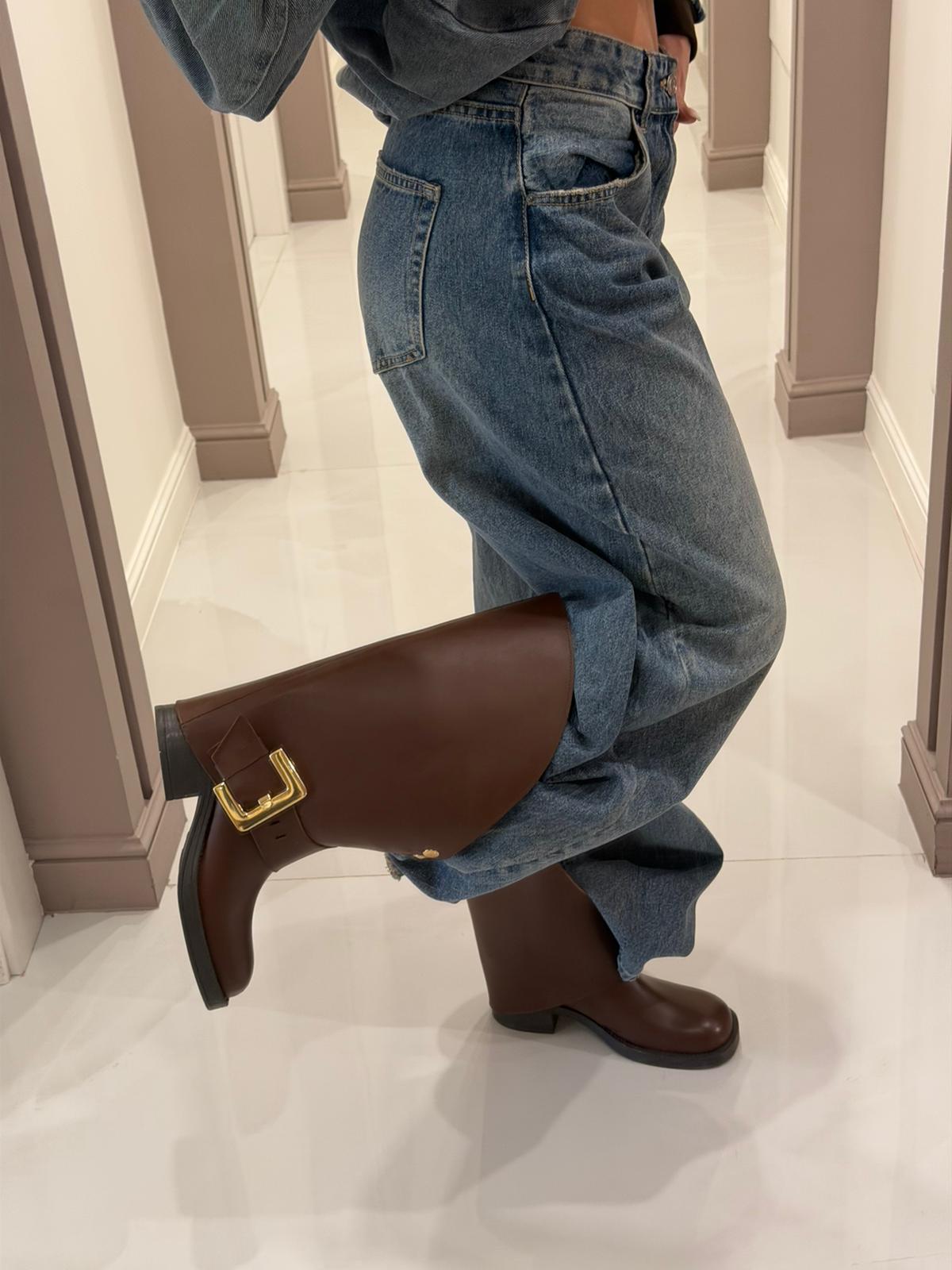 Stivale con piegone cintura in pelle - Zuleika