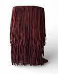 Stivale alto con gambale ampio e frange in camoscio bordeaux - MRS FRINGES