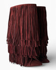 Stivale alto con gambale ampio e frange in camoscio bordeaux - MRS FRINGES