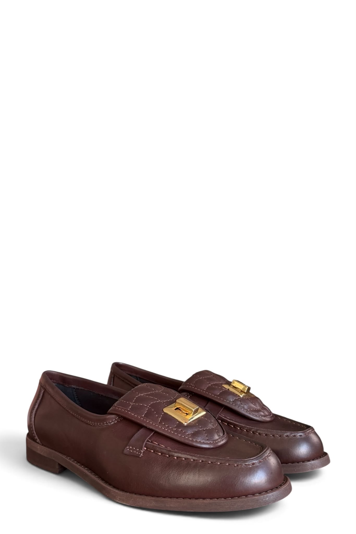 Mocassino con dettaglio oro in pelle marrone - Audrey PRE ORDER