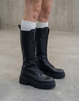 Bottes lacées montantes en cuir et daim - Selena