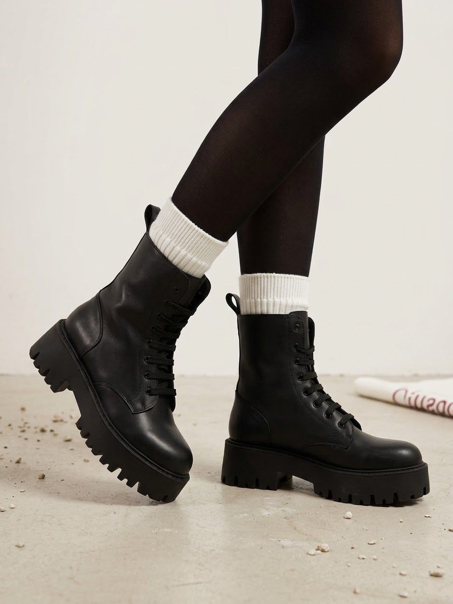 Anfibio basso con lacci in pelle nero - Noah