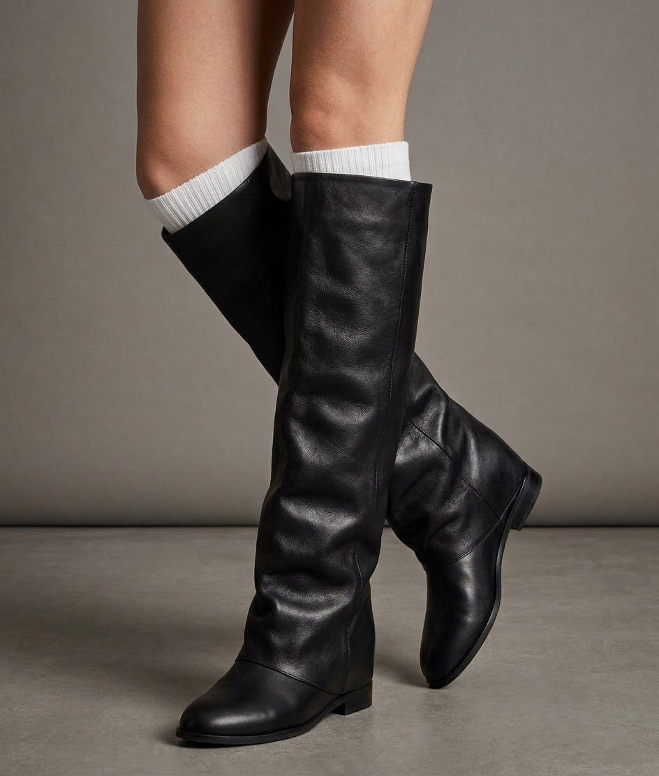 Stivale con piegone in pelle nero - Marchal