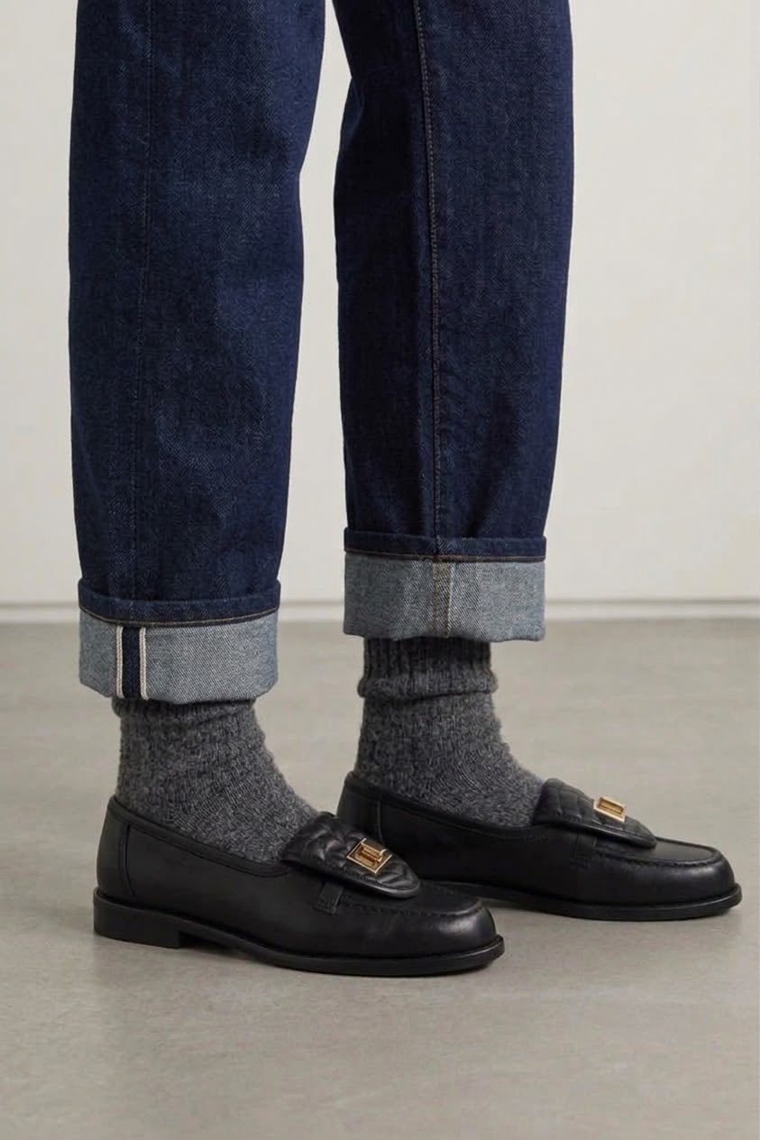 Mocassino con dettaglio oro in pelle nero - Audrey
