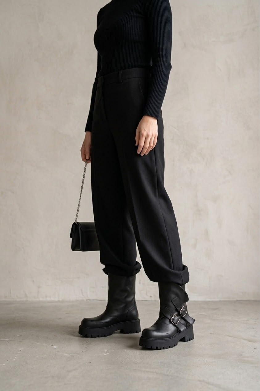 Anfibio con fibbie in pelle nero - Adele