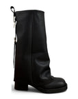 Black leather square-toe boot with a wide shaft - Leyla