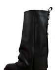 Black leather square-toe boot with a wide shaft - Leyla