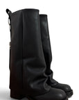 Black leather square-toe boot with a wide shaft - Leyla