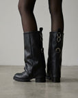 Black leather square-toe boot with a wide shaft - Leyla