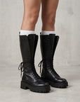 Bottes lacées montantes en cuir et daim - Selena