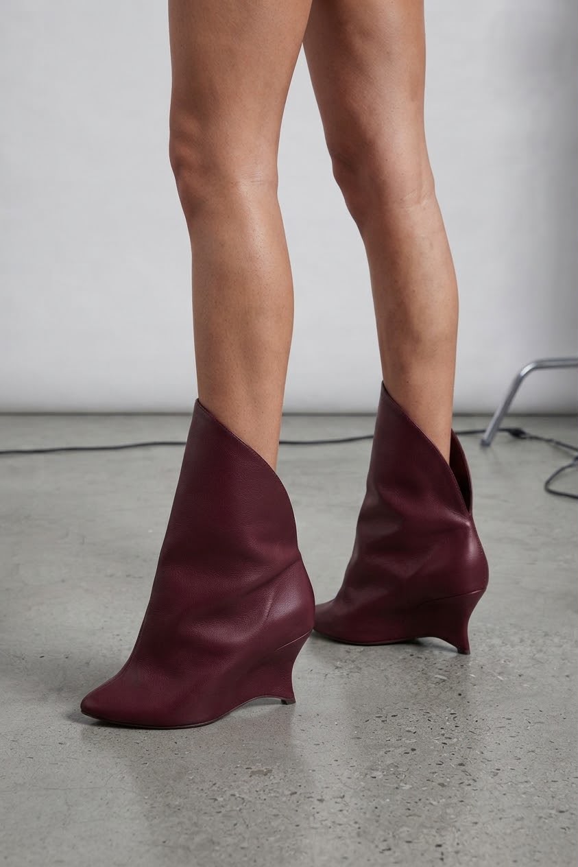Stivaletto con taglio asimmetrico in pelle bordeaux - Dea