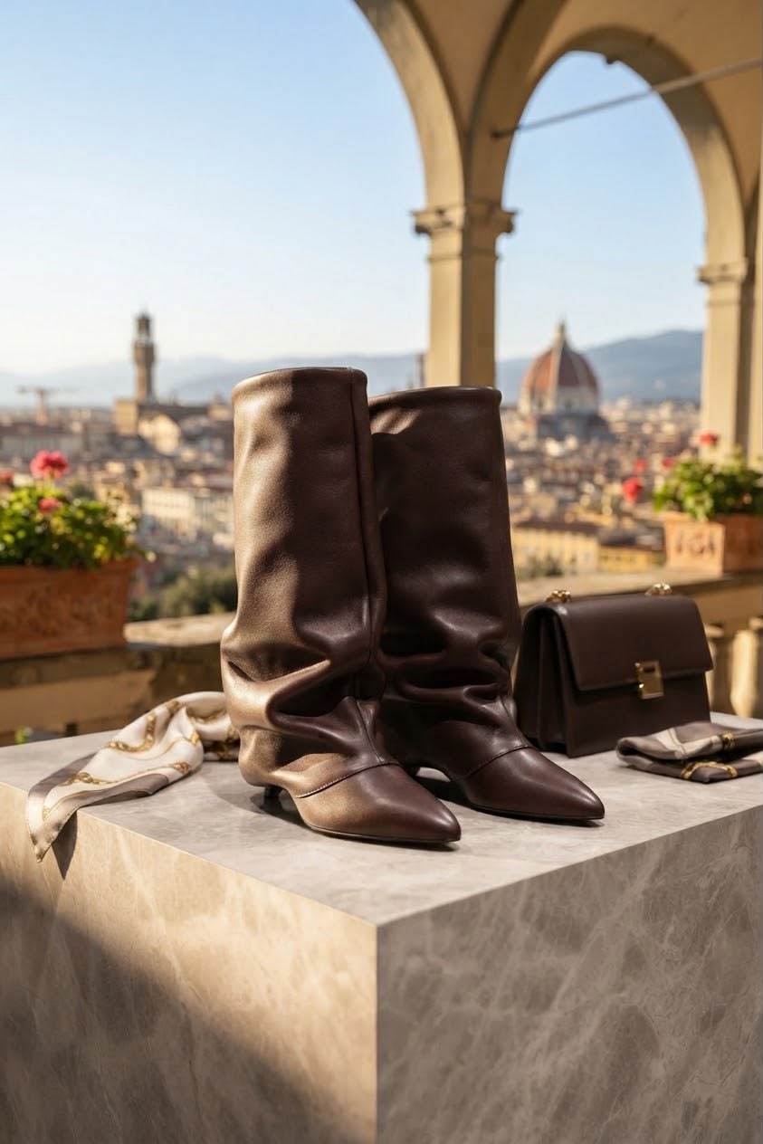 Stivale con piegone in pelle marrone - Melissa